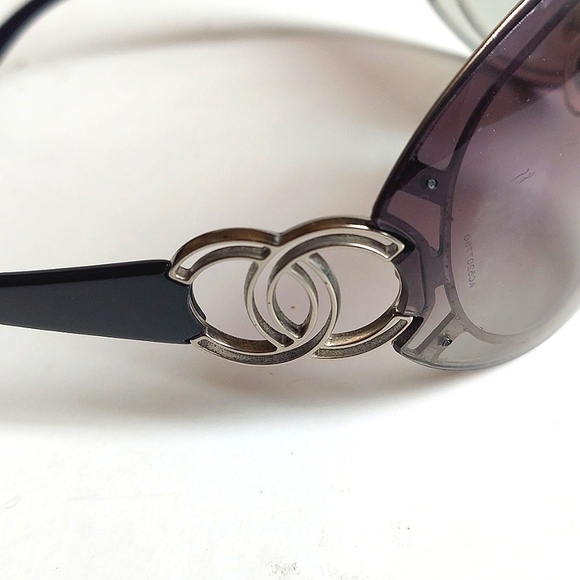 Chanel 4144 Shield Ladies Sunglasses Grey/Black Lenses Black Arm - Picture 3 of 9